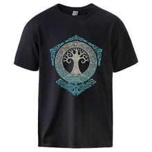 Load image into Gallery viewer, Vikings Tshirts for Man Yggdrasil Norse Mythology Summer Cotton T shirts Tee Male Casual Short Sleeve Crewneck Sportswear Tee
