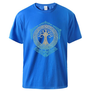 Vikings Tshirts for Man Yggdrasil Norse Mythology Summer Cotton T shirts Tee Male Casual Short Sleeve Crewneck Sportswear Tee