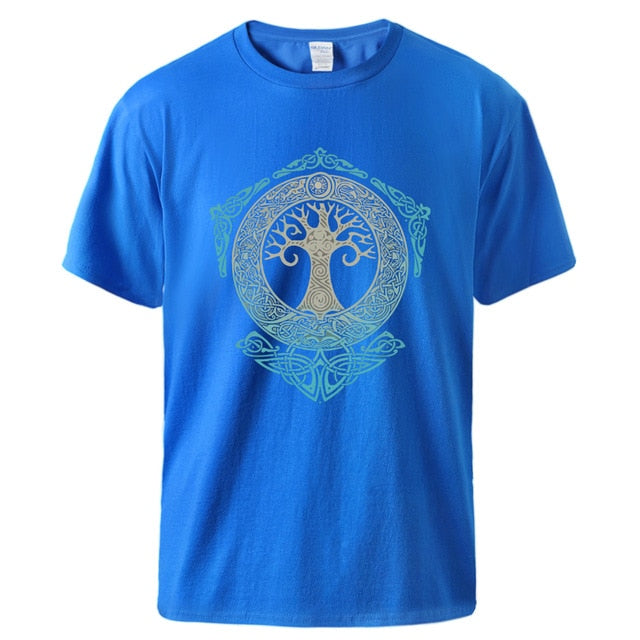 Vikings Tshirts for Man Yggdrasil Norse Mythology Summer Cotton T shirts Tee Male Casual Short Sleeve Crewneck Sportswear Tee