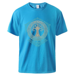 Vikings Tshirts for Man Yggdrasil Norse Mythology Summer Cotton T shirts Tee Male Casual Short Sleeve Crewneck Sportswear Tee
