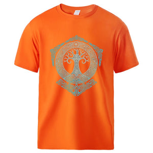 Vikings Tshirts for Man Yggdrasil Norse Mythology Summer Cotton T shirts Tee Male Casual Short Sleeve Crewneck Sportswear Tee