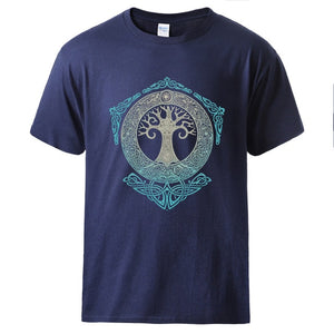Vikings Tshirts for Man Yggdrasil Norse Mythology Summer Cotton T shirts Tee Male Casual Short Sleeve Crewneck Sportswear Tee