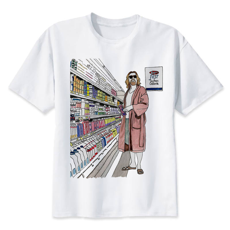 the big lebowski dude t shirt men cartoon 2017 cool funny white tshirt print T-shirt men Tees M8065